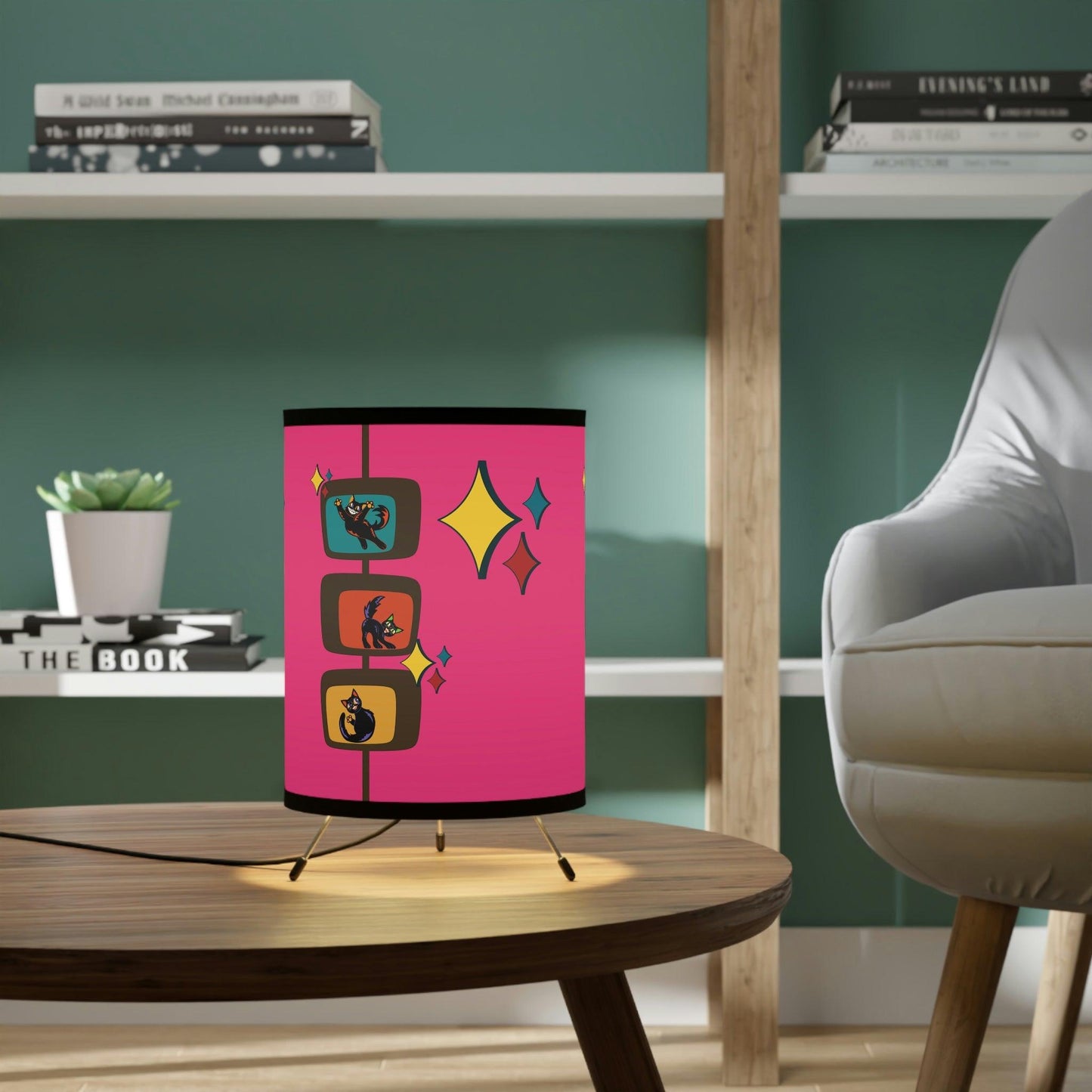 Atomic Retro Cats Kitschy Mid Century Pink Tripod Accent Lamp | lovevisionkarma.com