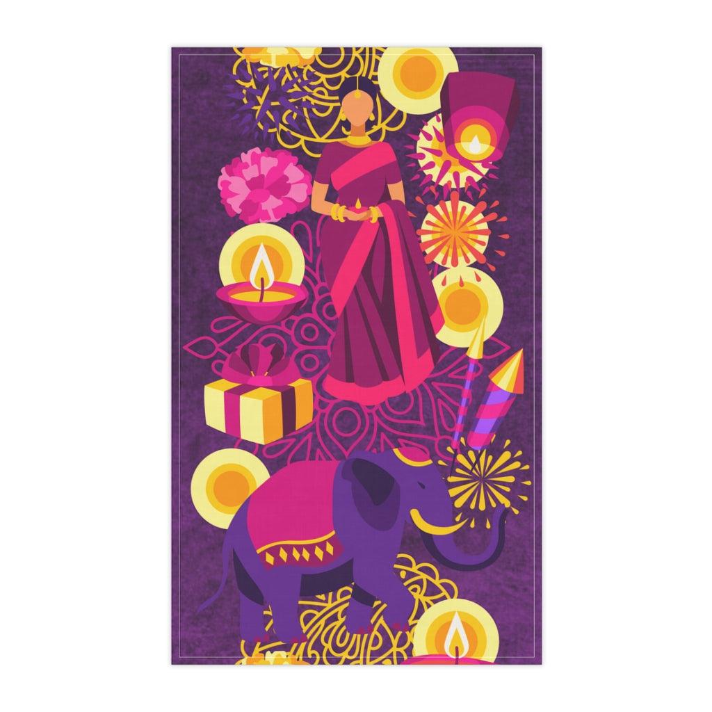 Diwali Festive Kitchen Decor Pink & Purple Tea Towel | lovevisionkarma.com