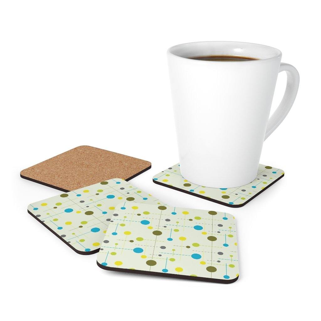 Retro Mid Century Mod Coaster Set, Green & Blue Abstract Lines | lovevisionkarma.com