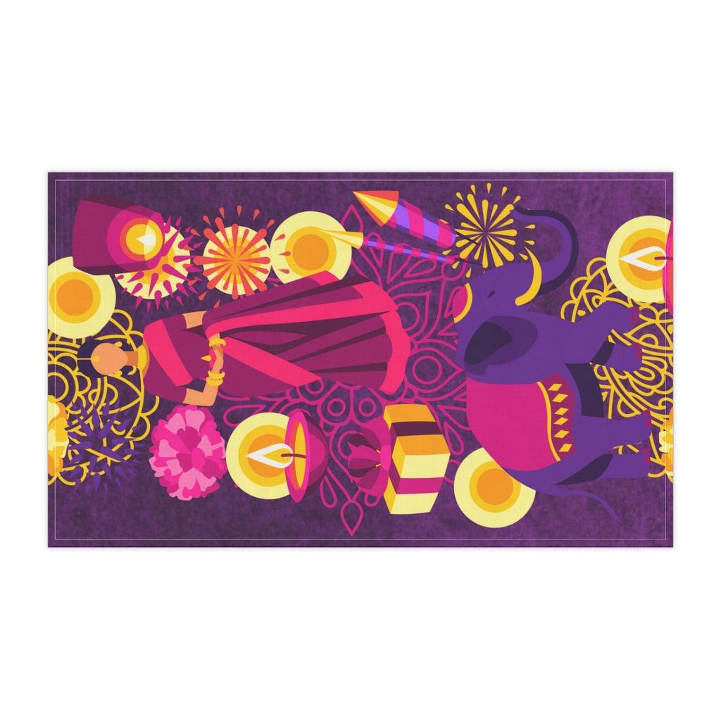 Diwali Festive Kitchen Decor Pink & Purple Tea Towel | lovevisionkarma.com