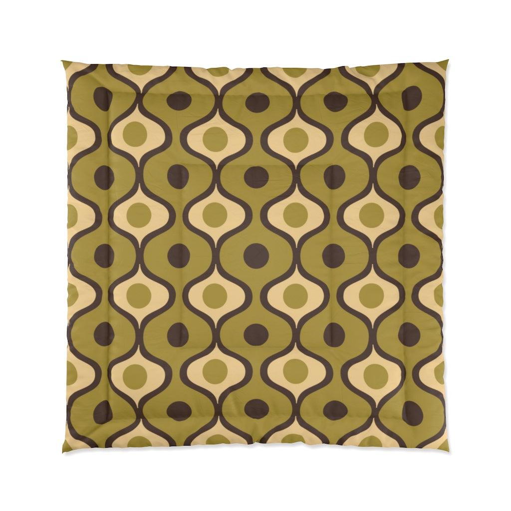 Retro 60s, 70s Geometric Mid Century Mod Green Comforter | lovevisionkarma.com