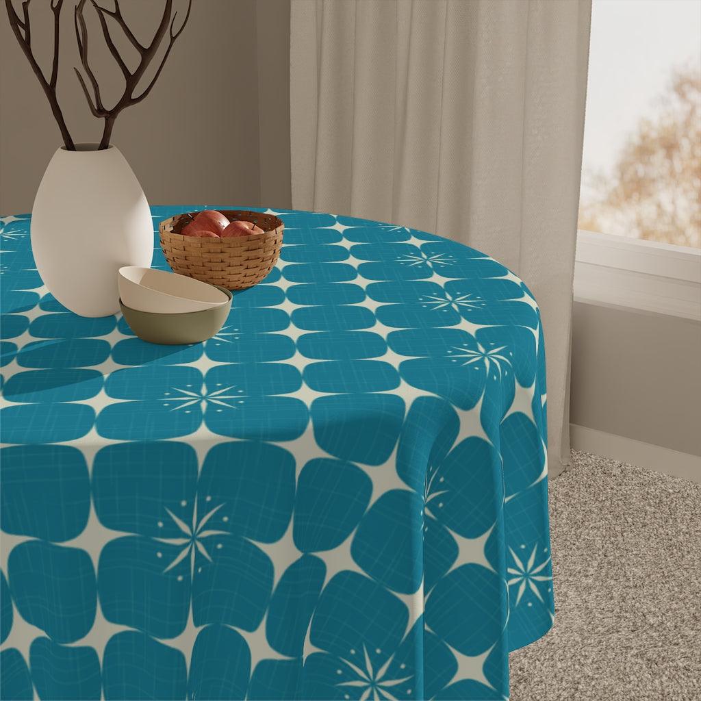 Mid Century Modern Burst Geometric Blue Tablecloth | lovevisionkarma.com