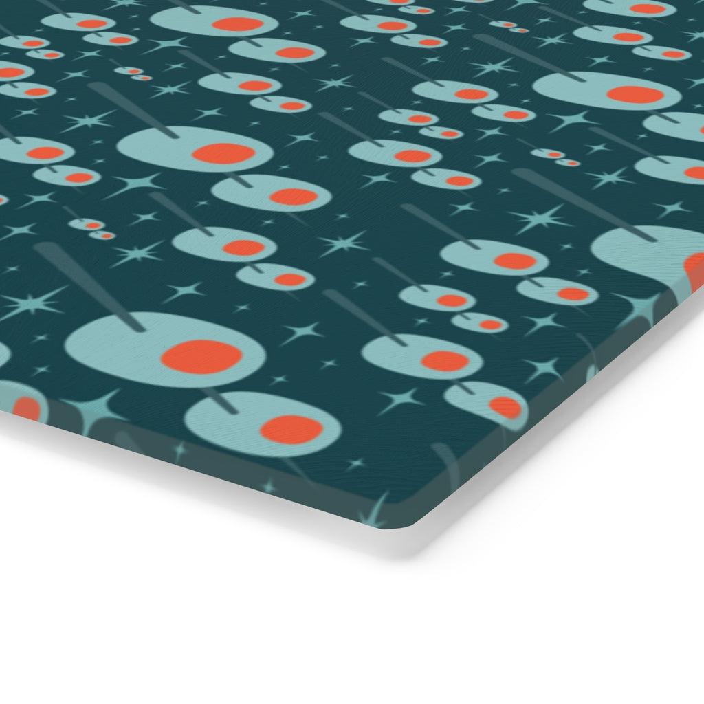 Atomic Olives Mid Century Modern Blue Glass Cutting Board | lovevisionkarma.com