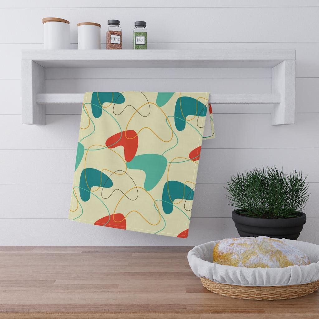 Retro Boomerangs Mid Century Modern Cream, Teal & Orange Kitchen Towel | lovevisionkarma.com