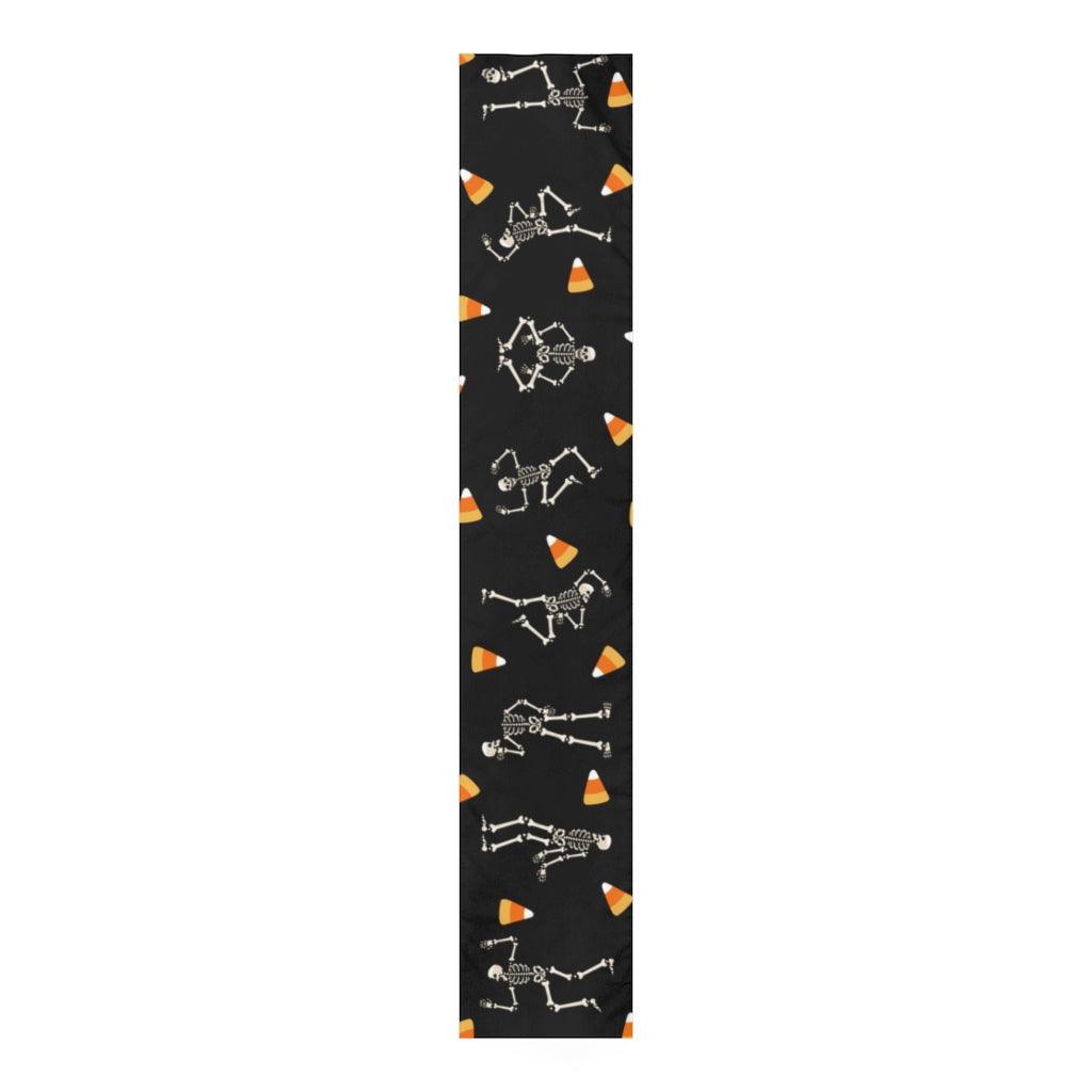 Dancing Skeletons & Candy Corn Halloween Black Table Runner | lovevisionkarma.com