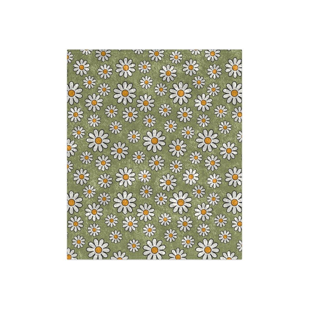 Retro Boho Daisy Sage Green MCM Crushed Velvet Blanket | lovevisionkarma.com