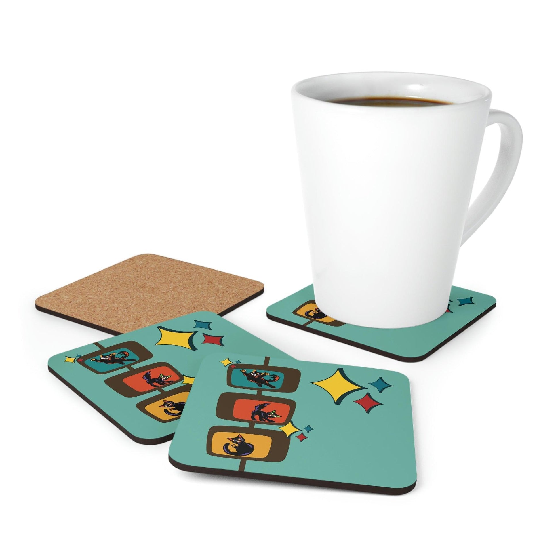 Atomic Cats Mid Century Mod Blue Coaster Set | lovevisionkarma.com