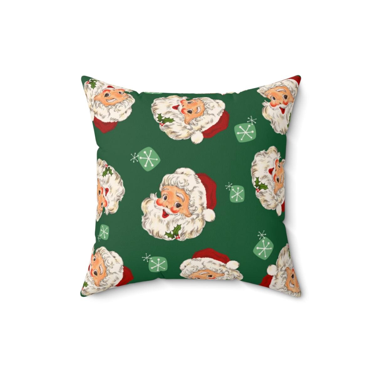 Vintage Style Santa Retro MCM Green Christmas Pillow | lovevisionkarma.com
