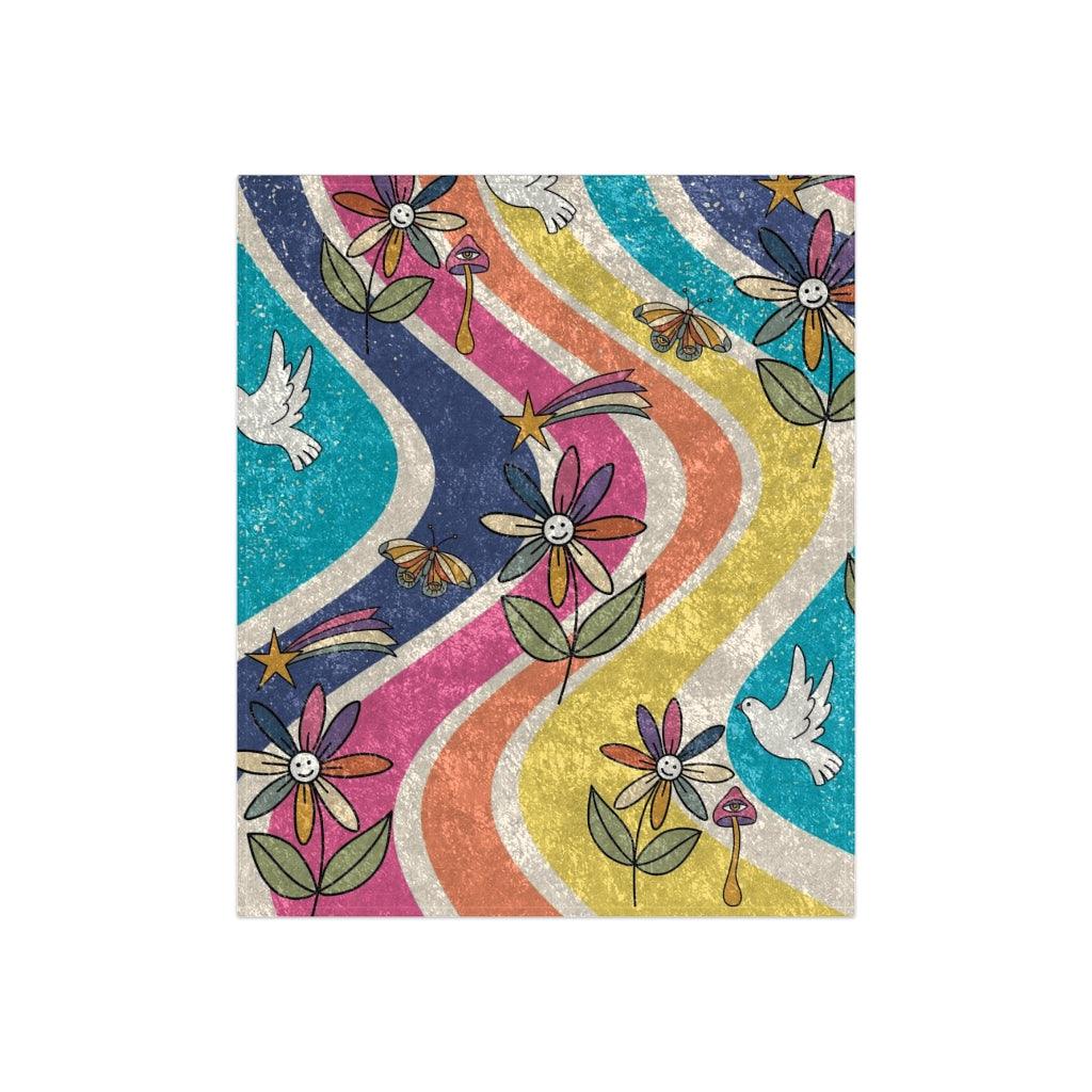 Groovy Hippie Flowers & Boho Mushrooms Colorful Crushed Velvet Blanket | lovevisionkarma.com