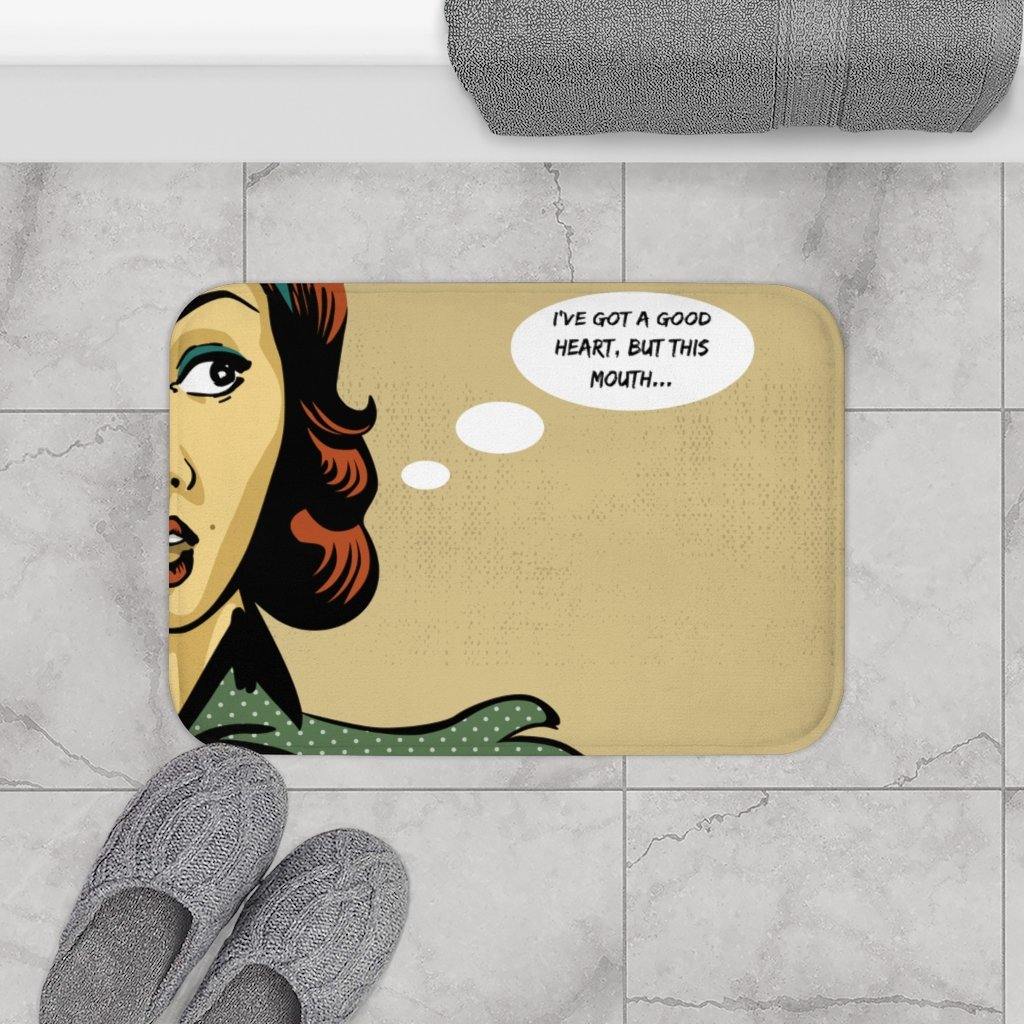 "I've Got a Good Heart, But..." Comic Pop Art Funny Bath Mat | lovevisionkarma.com