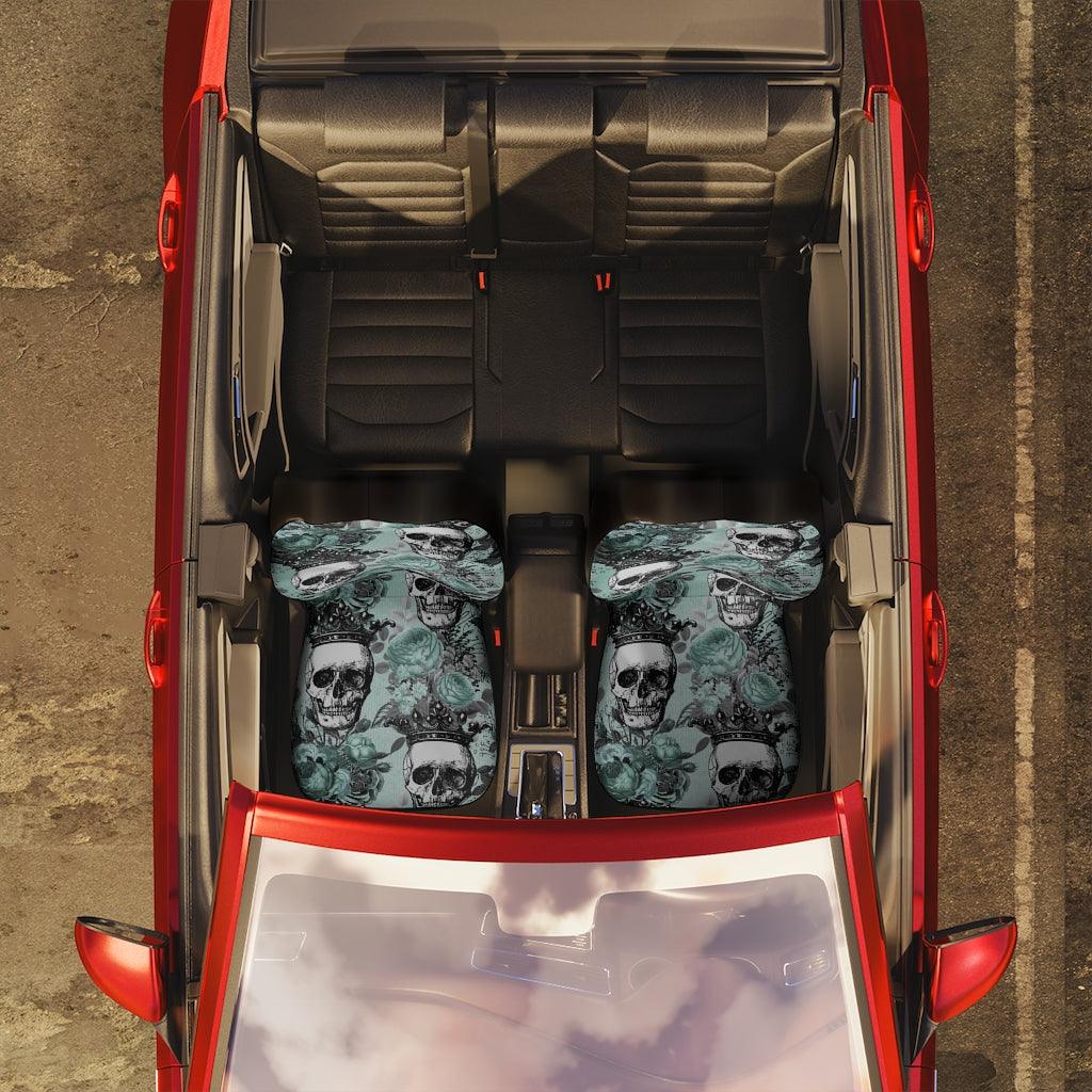 Skull with Crown Glam Goth Pastel Green Car Seat Covers | lovevisionkarma.com
