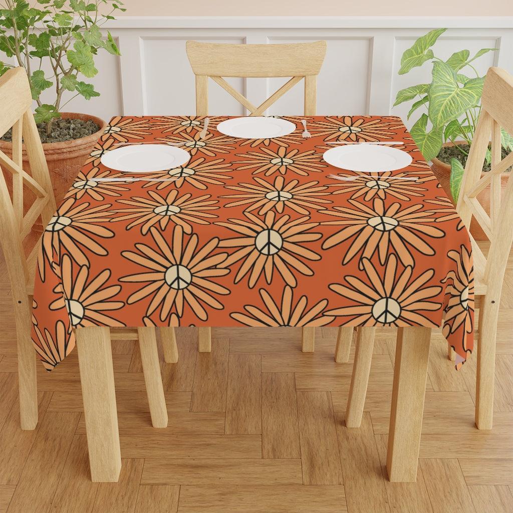 Boho Peace Groovy Flowers Retro Orange Tablecloth | lovevisionkarma.com