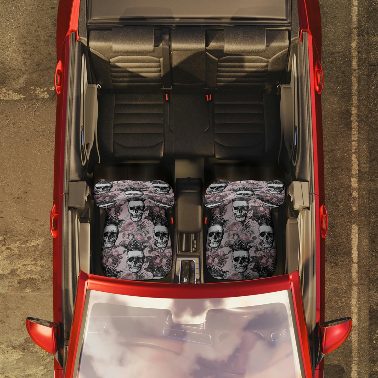 Skulls with Crowns Blush Pink Floral Goth Glam Car Seat Covers | lovevisionkarma.com