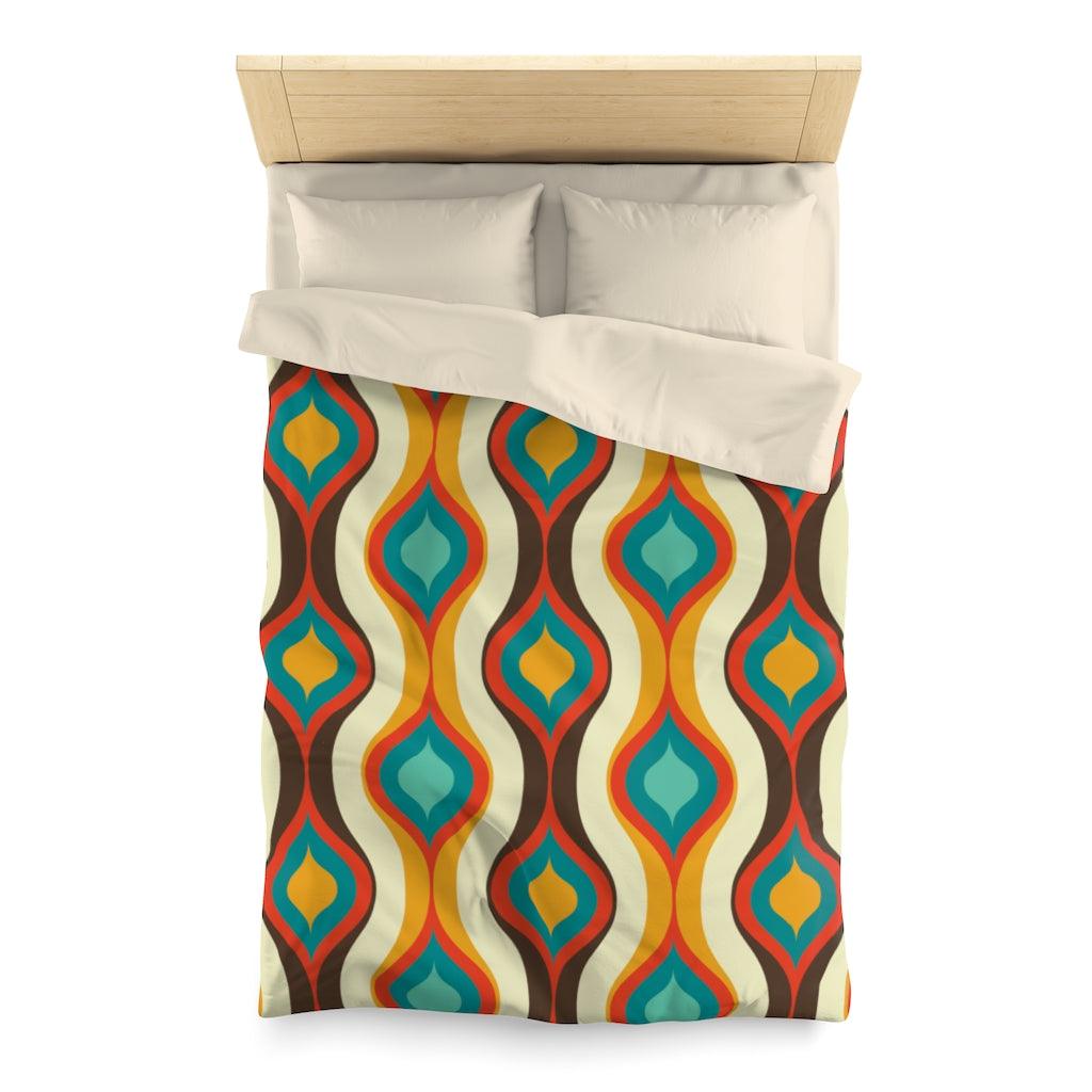 Retro 60's Geometric Waves Brown, Orange & Blue Mid Century Modern Duvet Cover | lovevisionkarma.com