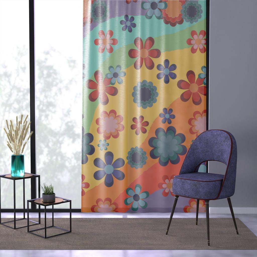 Groovy 60s 70s Hippie Flowers Colorful Sheer Window Curtain | lovevisionkarma.com