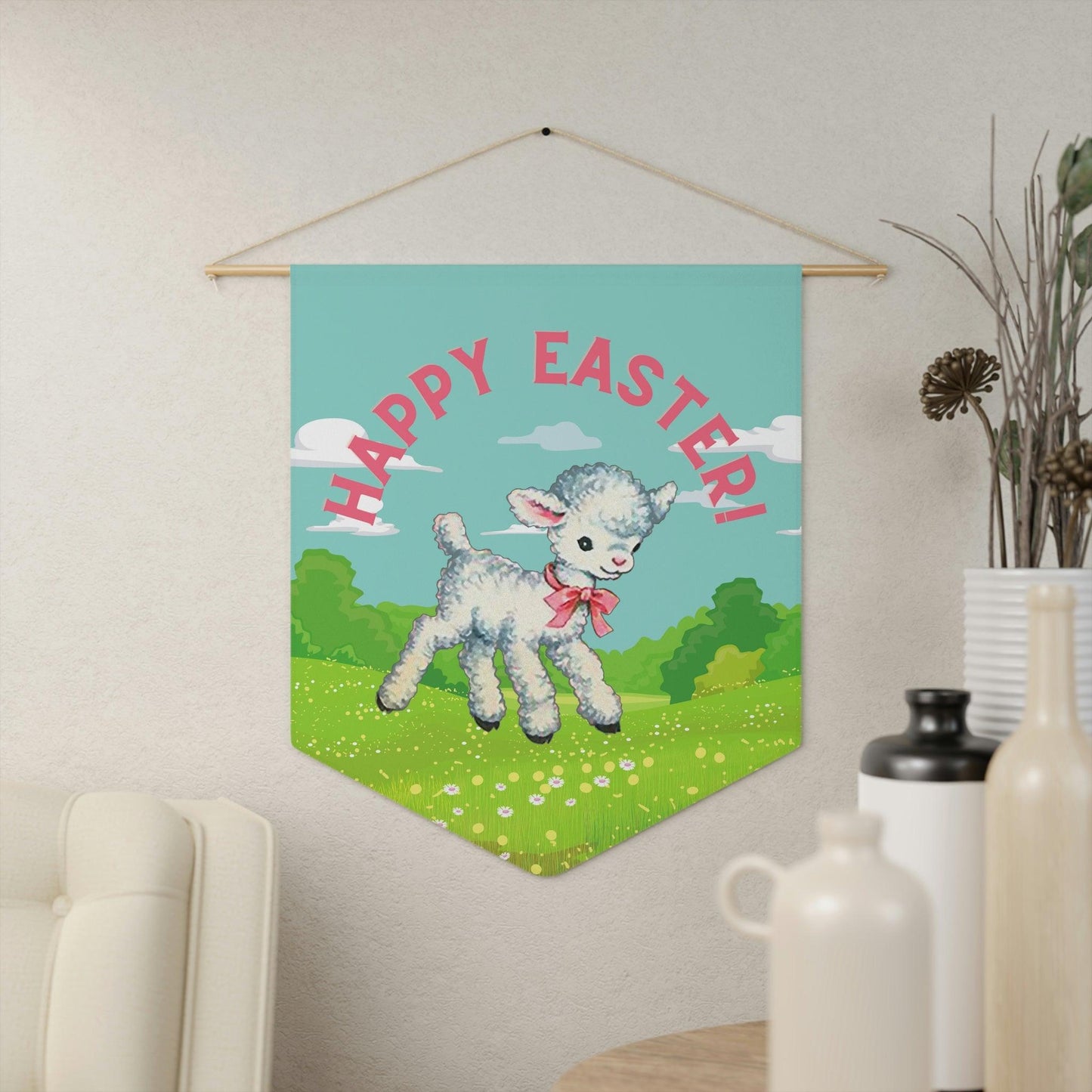 Vintage Happy Easter Retro Lamb MCM Wall Pennant | lovevisionkarma.com