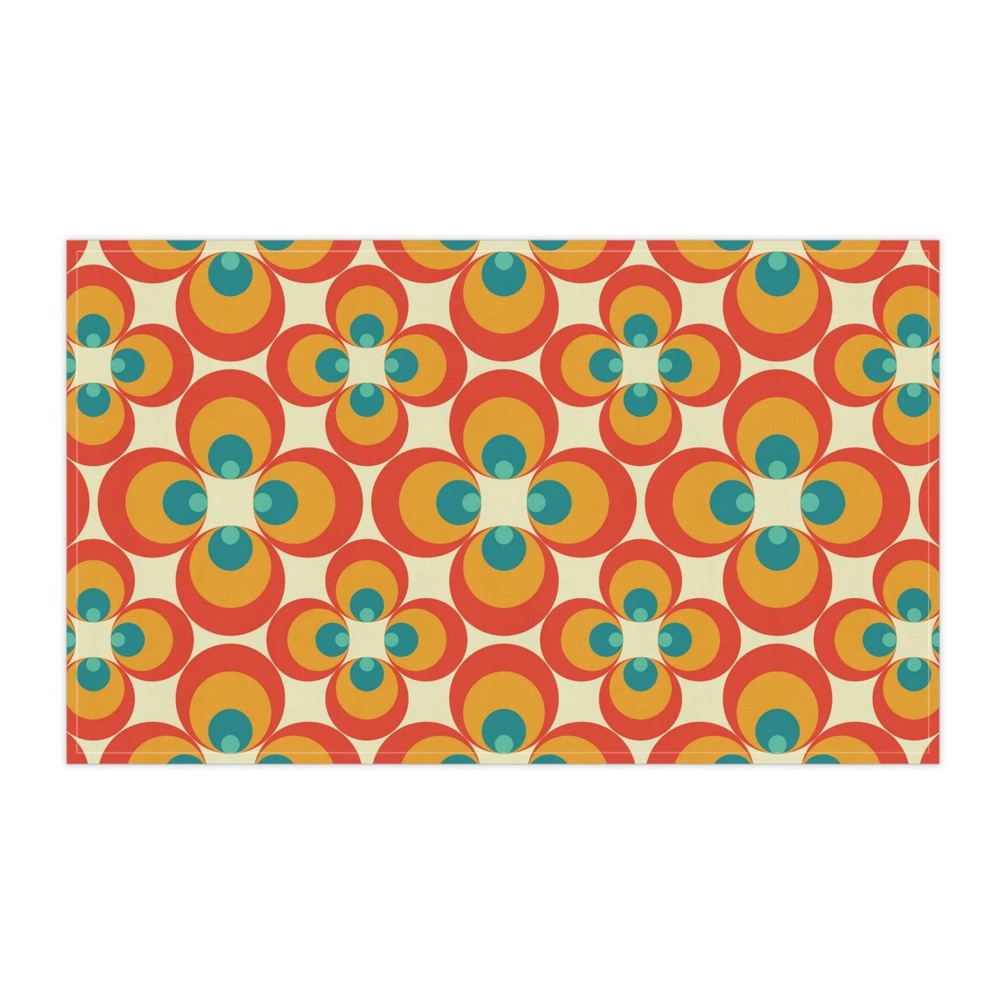 Retro 60s 70s Mid Century Mod Orange, Mustard & Teal Geo Kitchen Tea Towel | lovevisionkarma.com
