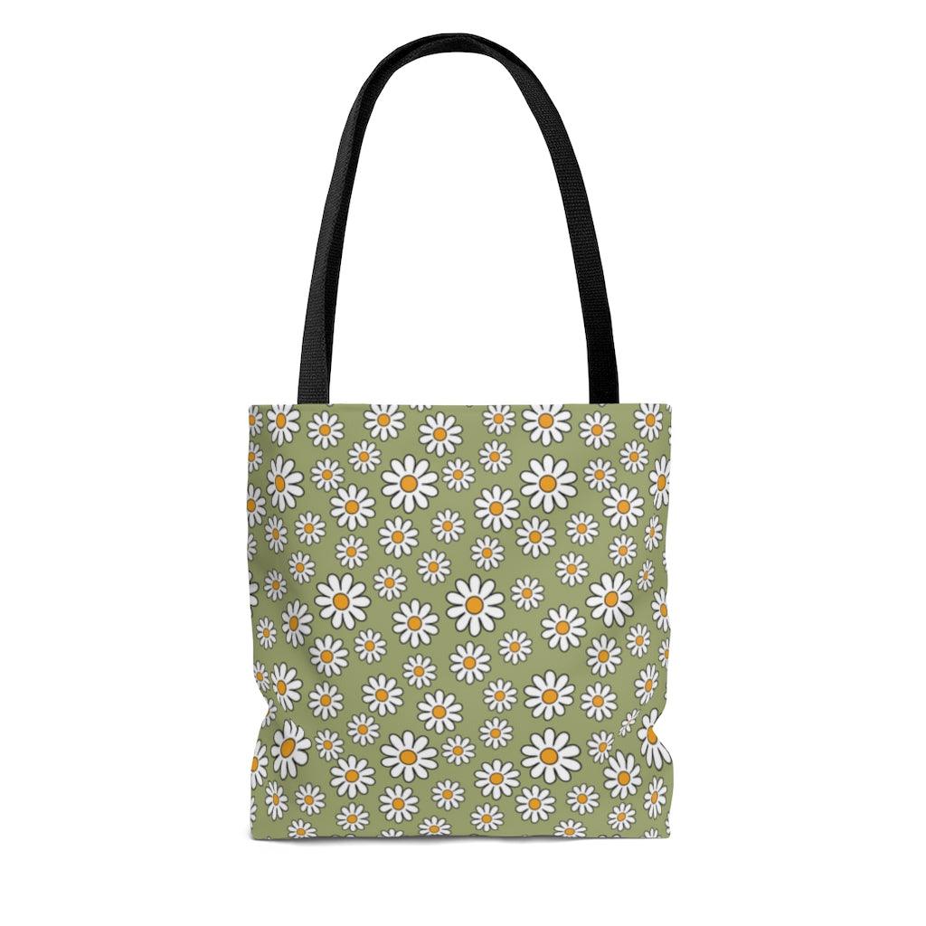 Boho Daisy Sage Green Hippie MCM Tote Bag | lovevisionkarma.com