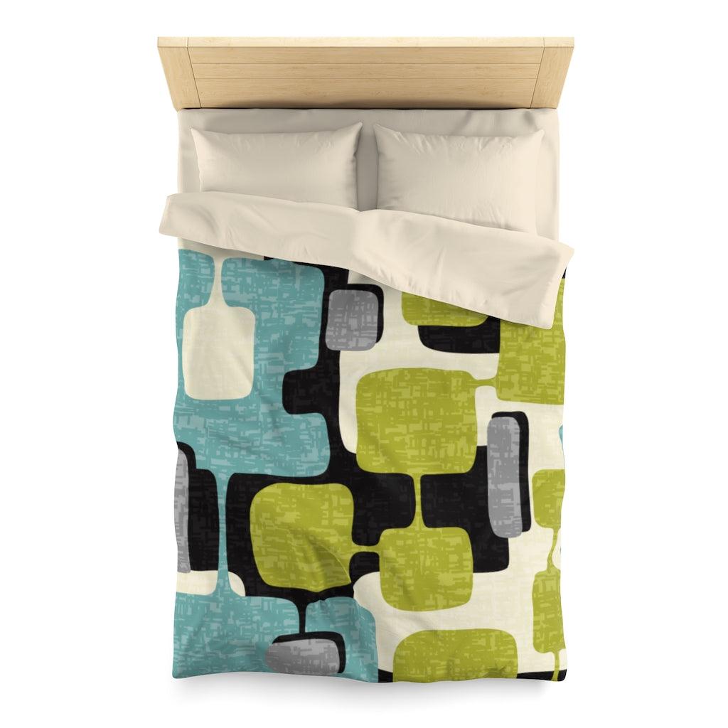 Mod Retro Abstract Green, Blue and Black Microfiber Duvet Cover | lovevisionkarma.com