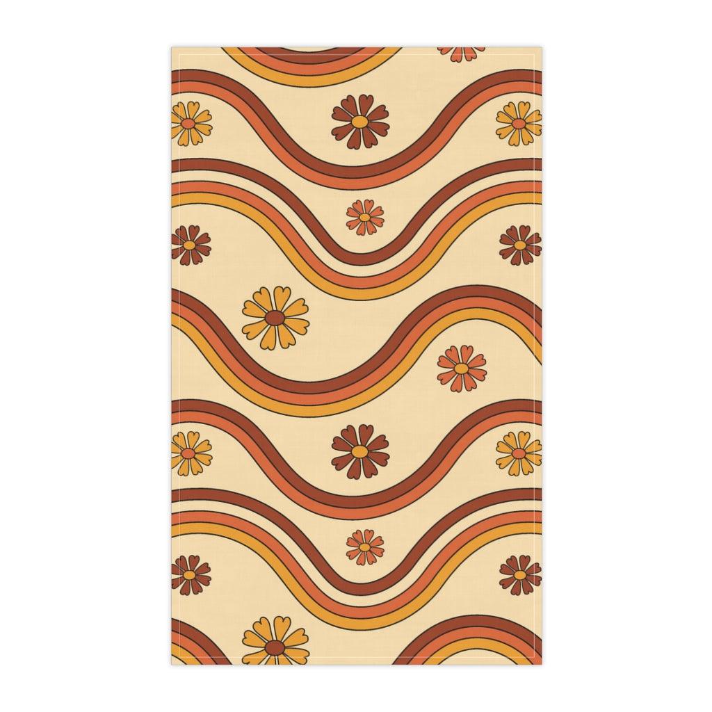 Boho Flowers & Retro Wavy Rainbows Kitchen Towel | lovevisionkarma.com