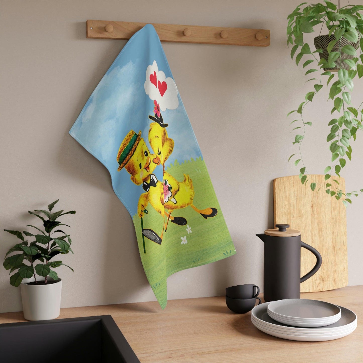 Vintage Easter Chicks Spring MCM Kitsch Kitchen Tea Towel | lovevisionkarma.com