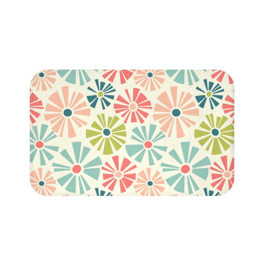 Retro Mod Boho Flowers Multicolor MCM Bath Mat | lovevisionkarma.com