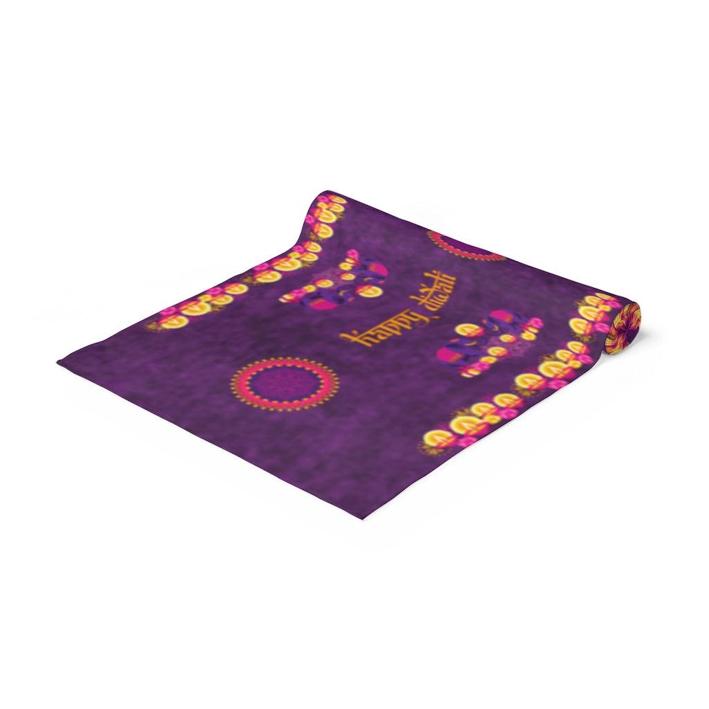 Happy Diwali, Festive Diwali Home Decor, Purple Table Runner | lovevisionkarma.com