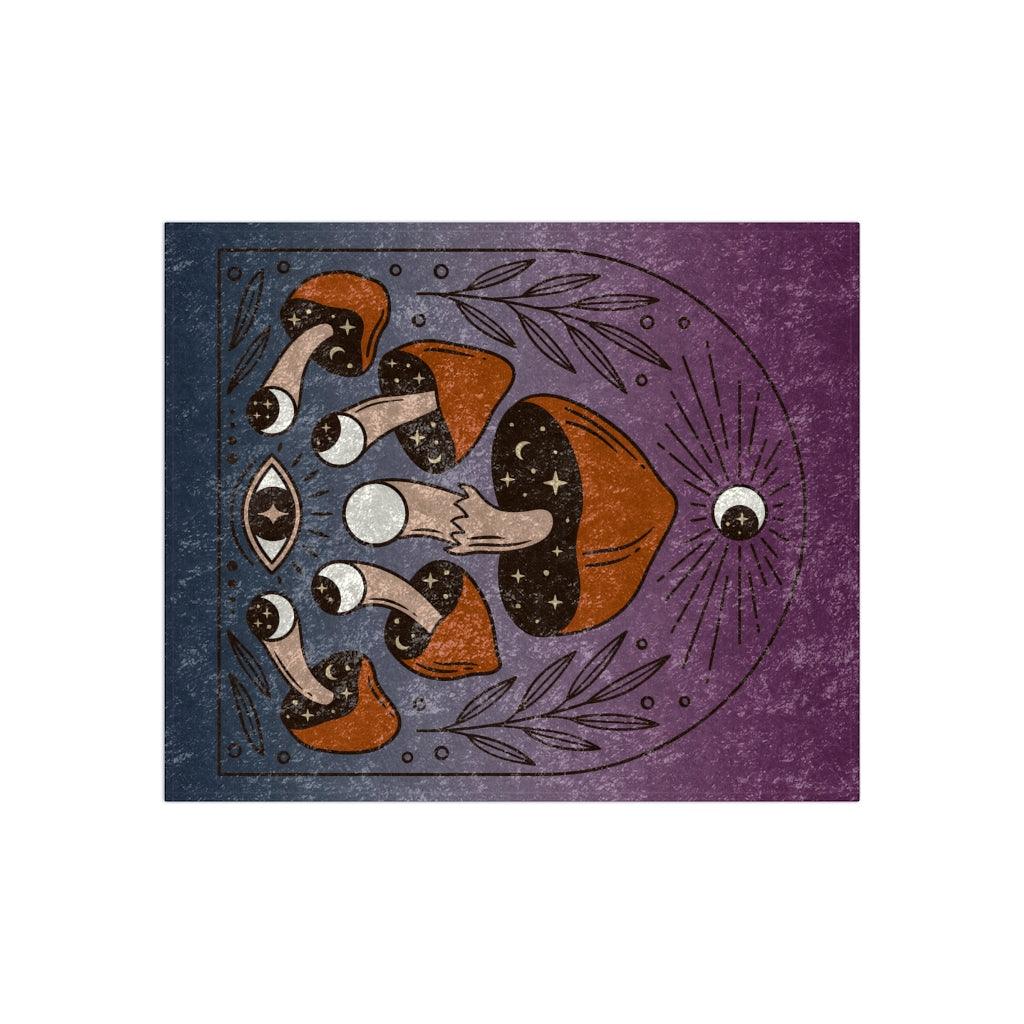 Boho Mushrooms & Moon Phases Celestial Witchcore Purple & Blue Crushed Velvet Blanket | lovevisionkarma.com