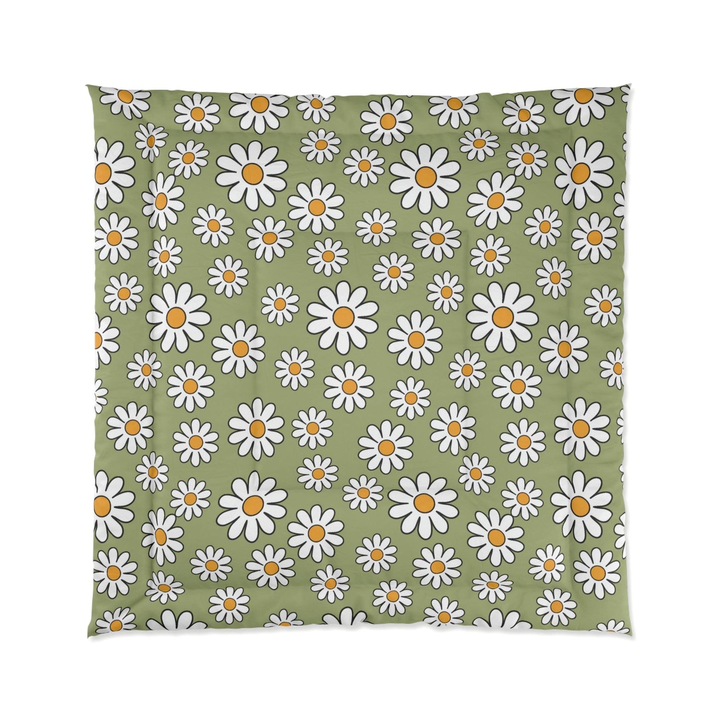 Retro 60s Boho Daisy Sage Green MCM Comforter | lovevisionkarma.com