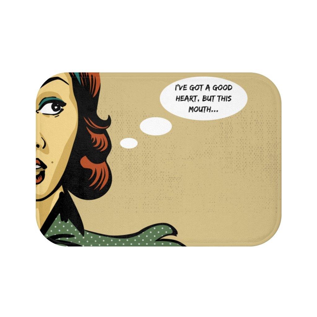 "I've Got a Good Heart, But..." Comic Pop Art Funny Bath Mat | lovevisionkarma.com
