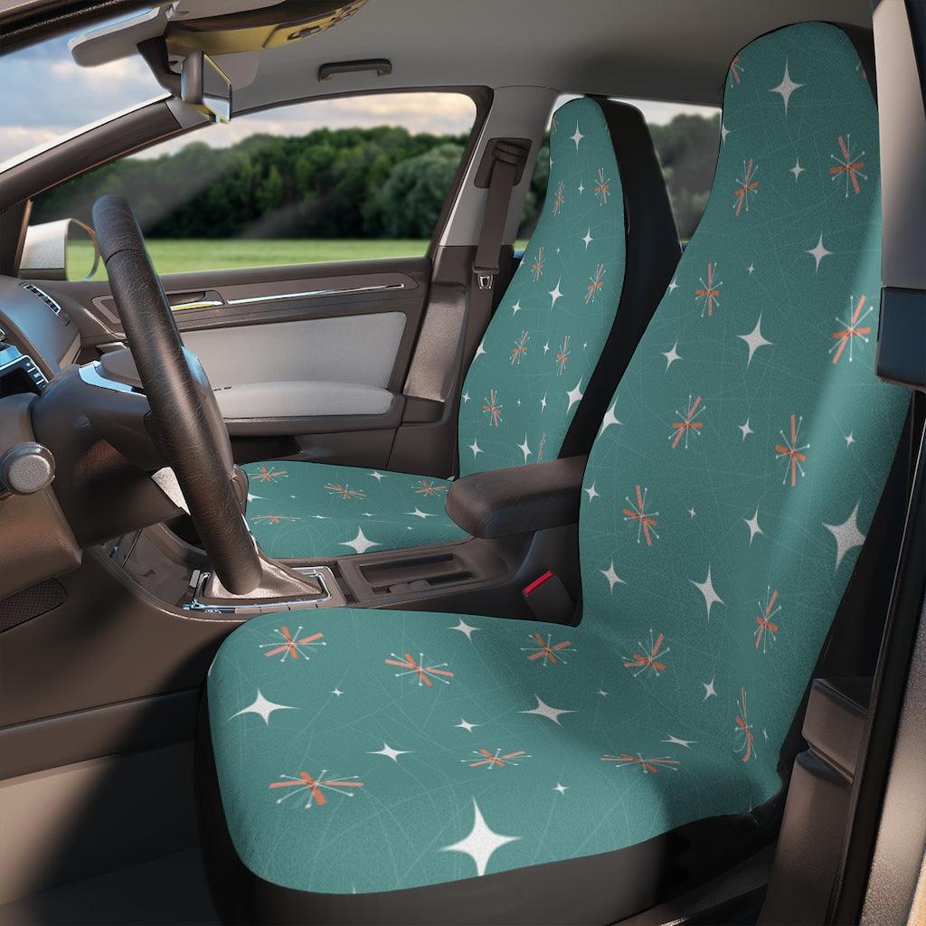 Atomic Starburst Retro Pink & Blue Mid Century Car Seat Covers | lovevisionkarma.com