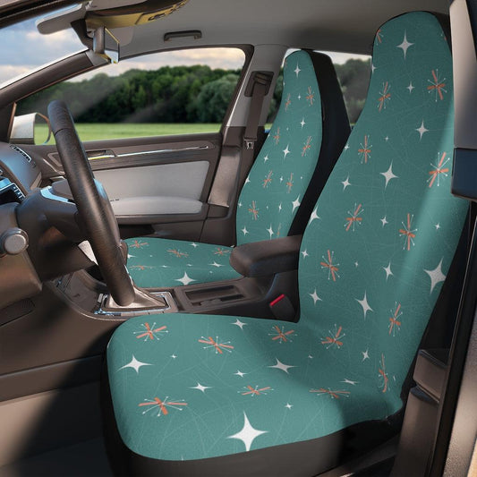 Atomic Starburst Retro Pink & Blue Mid Century Car Seat Covers | lovevisionkarma.com