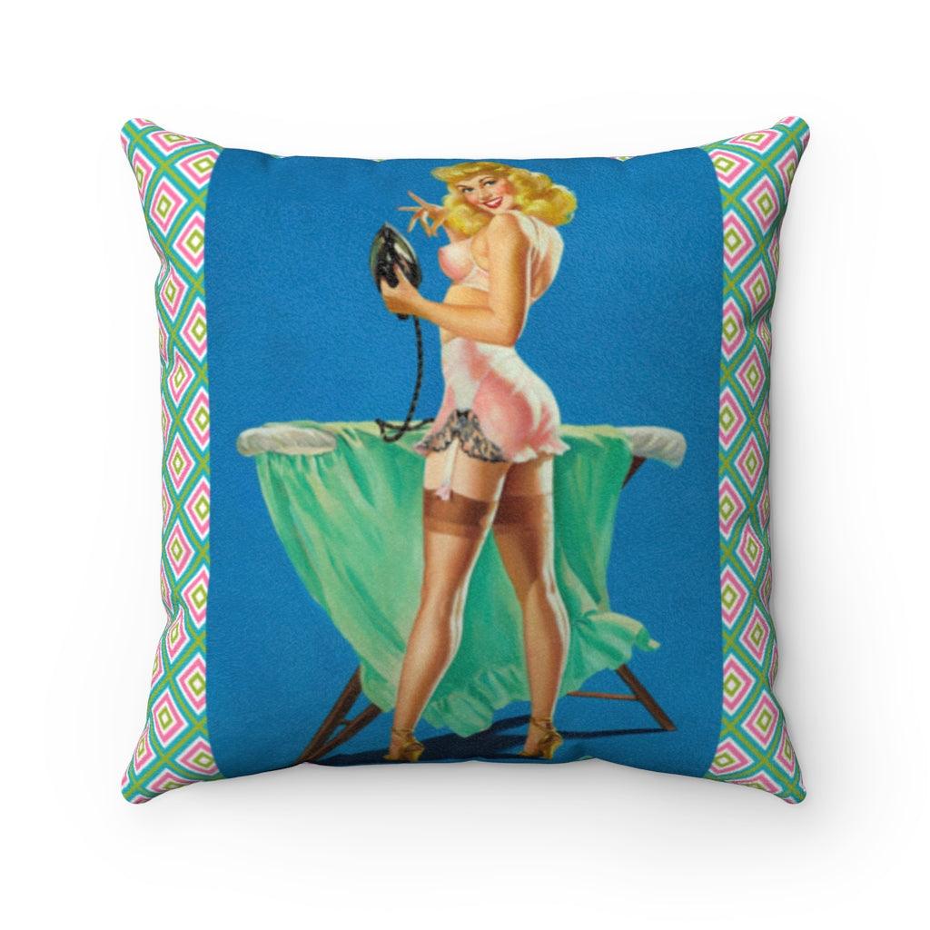 Retro 1950's Ironing Pin Up Girl Pillow | lovevisionkarma.com