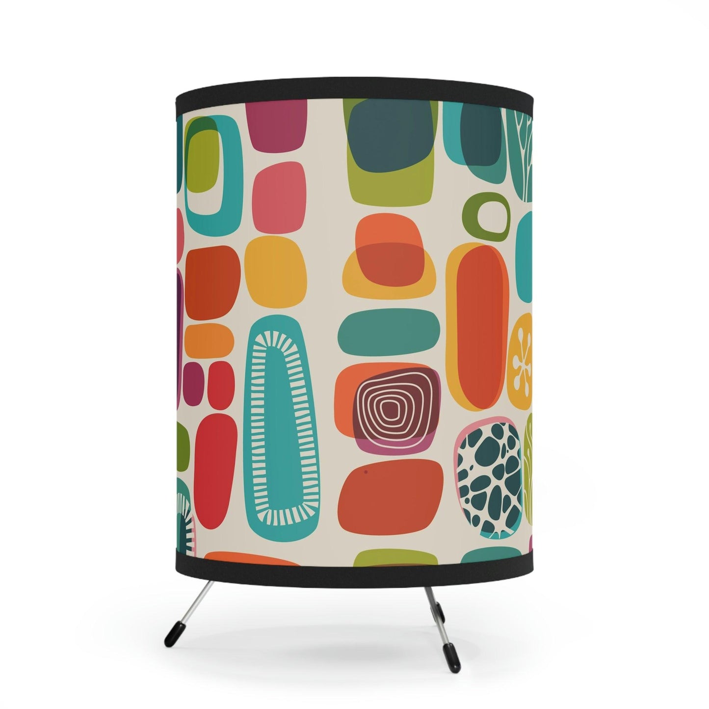 Retro 50s 60s Mid Century Mod Vibrant Abstract Tabletop Tripod Lamp | lovevisionkarma.com