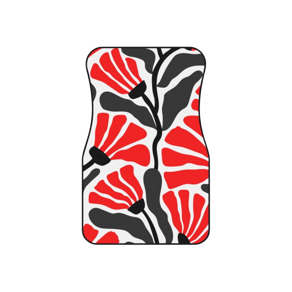 Groovy Abstract Flowers Retro MCM Red, White & Black Car Mats (Set of 4) | lovevisionkarma.com