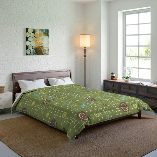 Retro 50s Eames Inspired MCM Lines Green Comforter | lovevisionkarma.com