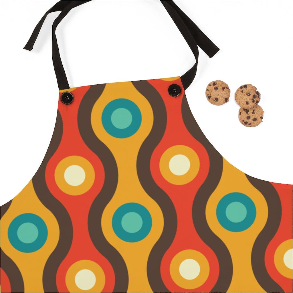 Retro Mid Century Circles & Wavy Lines Multicolor Apron | lovevisionkarma.com