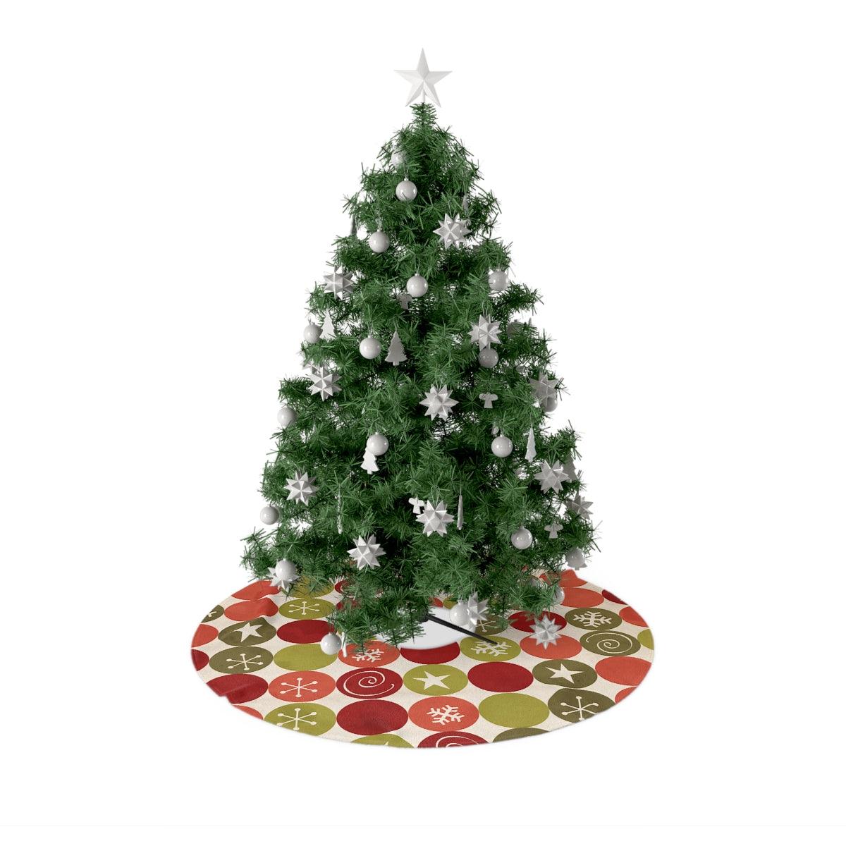 Retro 1950s Atomic Burst Red & Green MCM Christmas Tree Skirt | lovevisionkarma.com