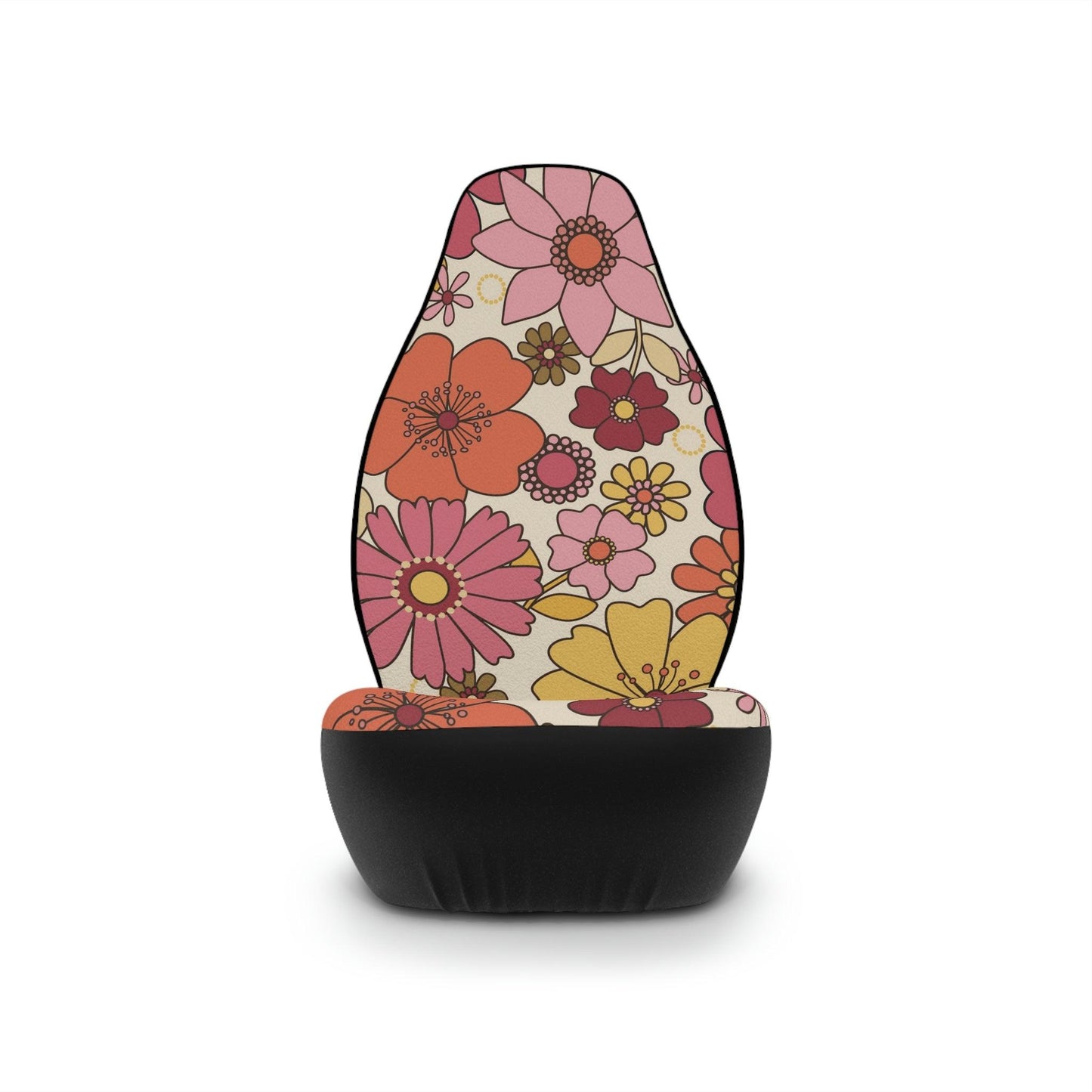 Groovy Boho Flowers Retro MCM Pink, Yellow & Orange Car Seat Covers | lovevisionkarma.com