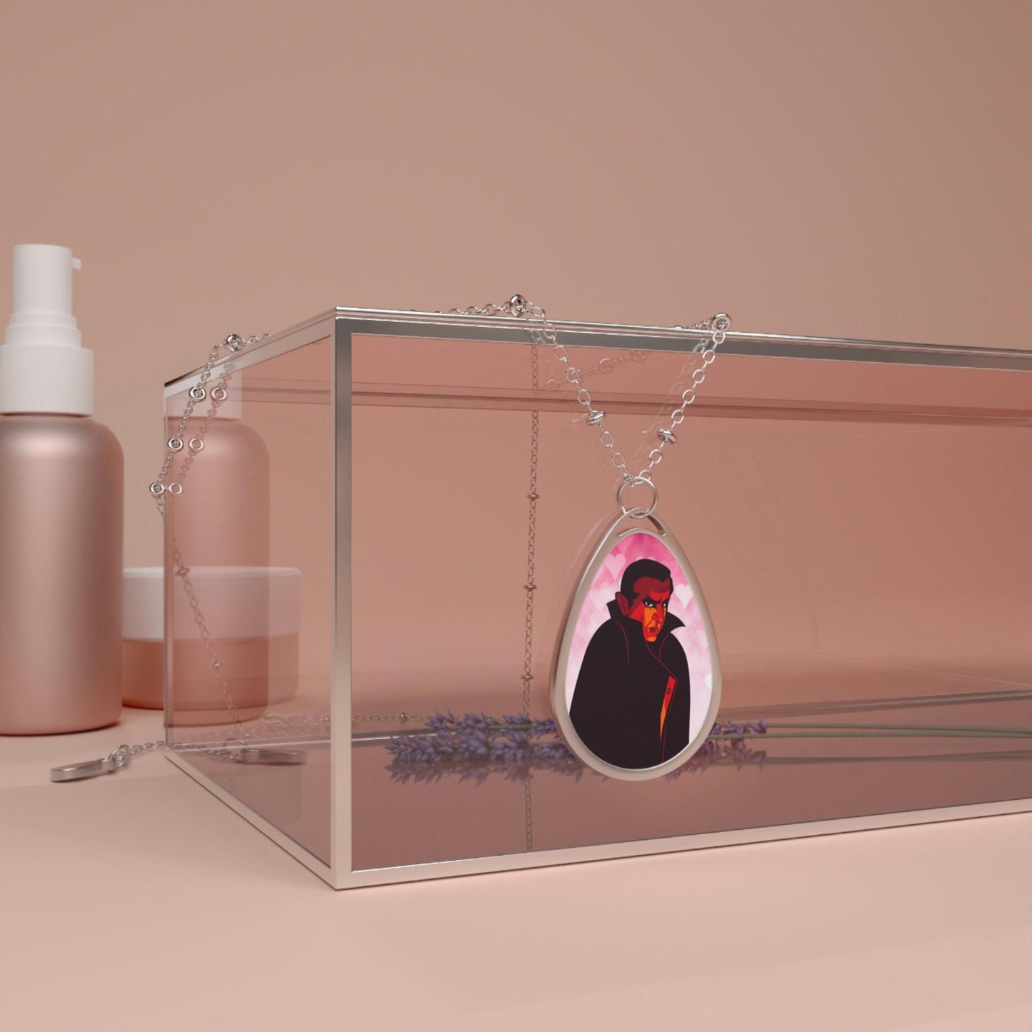 Valentine's Day Dracula, Vampire Kitsch Oval Pendant Necklace | lovevisionkarma.com