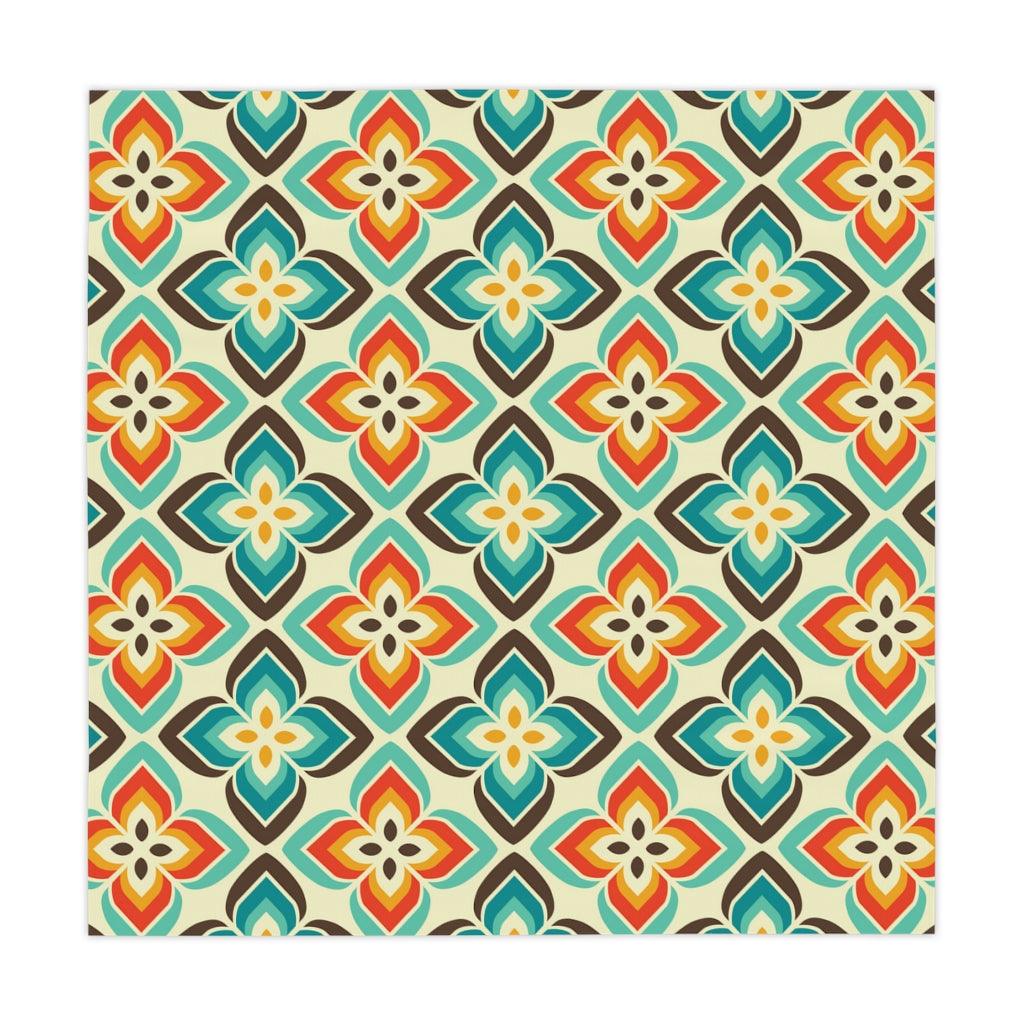 Retro Geo Flowers Blue & Orange Mid Century Mod Tablecloth | lovevisionkarma.com