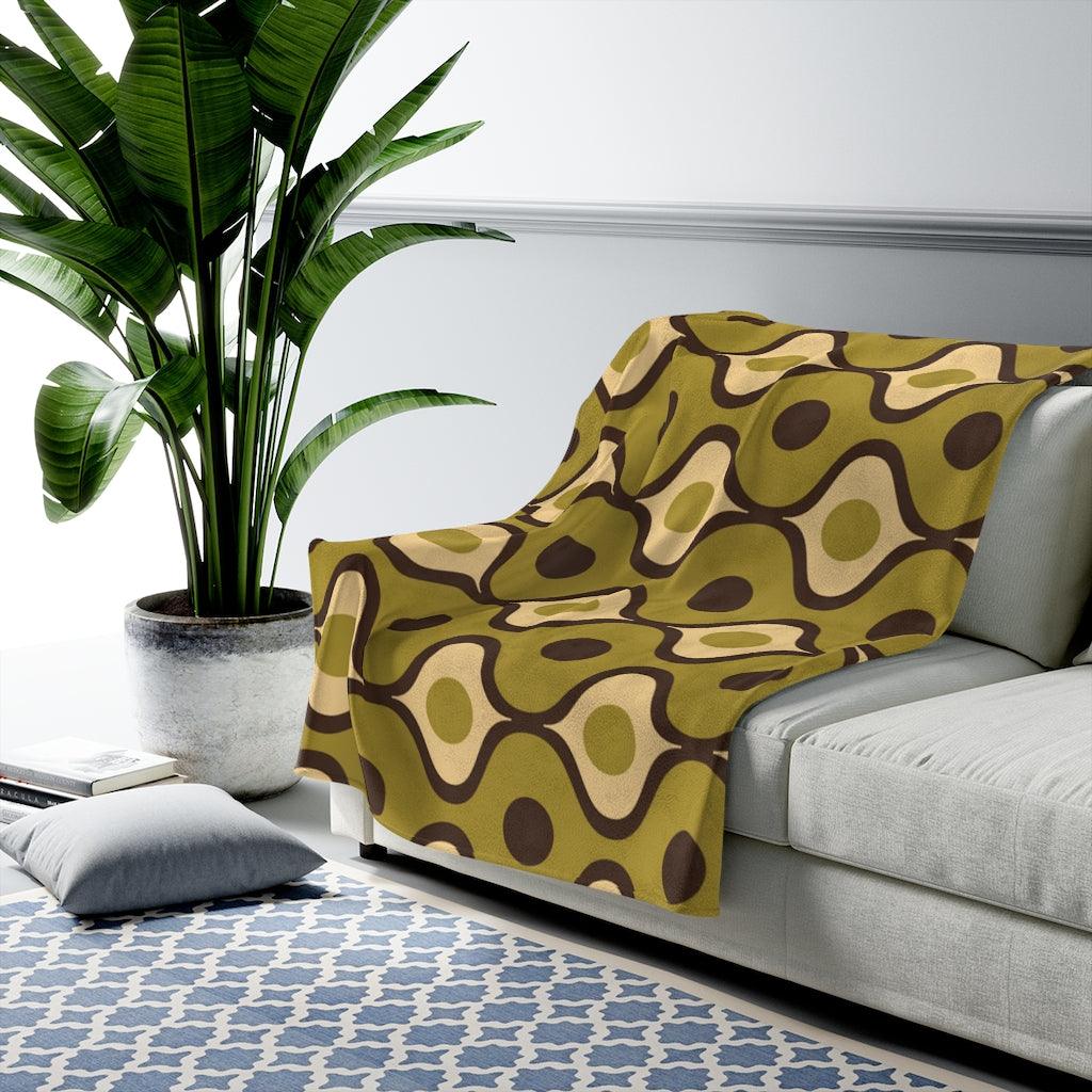 Retro Mid Century Geometric Green & Brown Velveteen Lightweight Blanket | lovevisionkarma.com