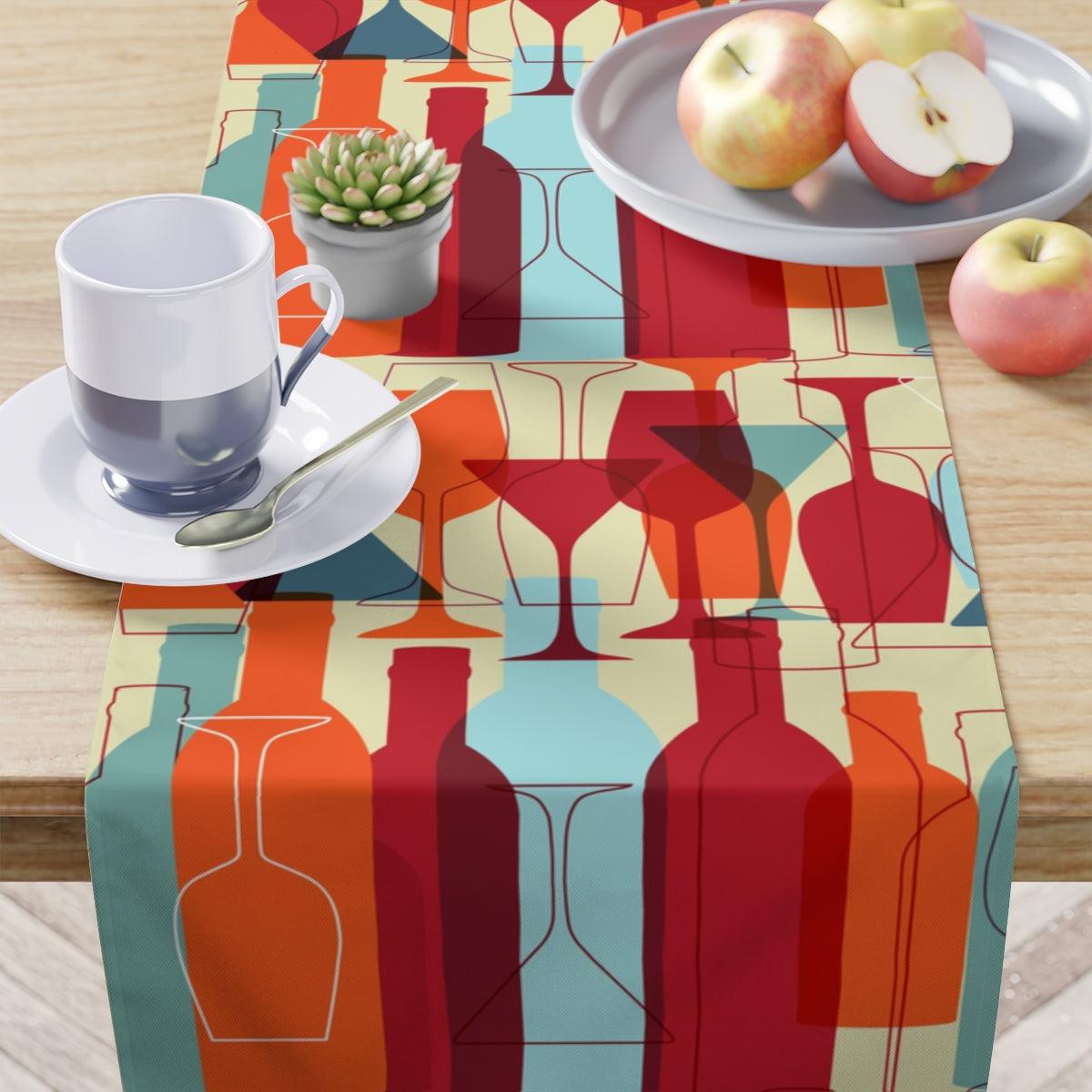 MCM Inspired Cocktail Glasses & Bottles Multicolor Table Runner | lovevisionkarma.com