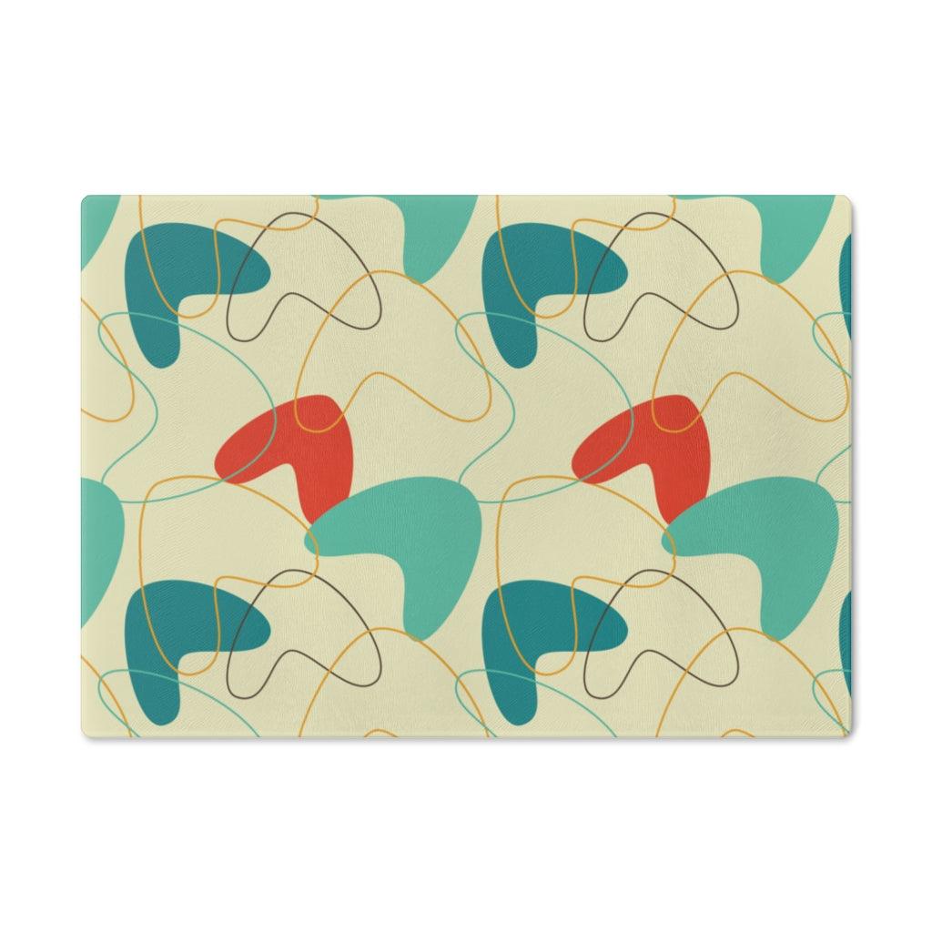 Mid Century Atomic Boomerang Blue/Cream Glass Cutting Board | lovevisionkarma.com