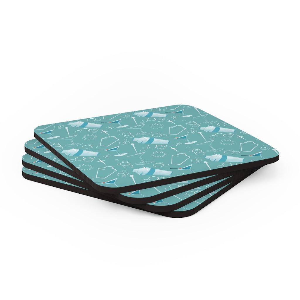 Retro Martini & Mixers Blue Mid Century Modern Coaster Set | lovevisionkarma.com