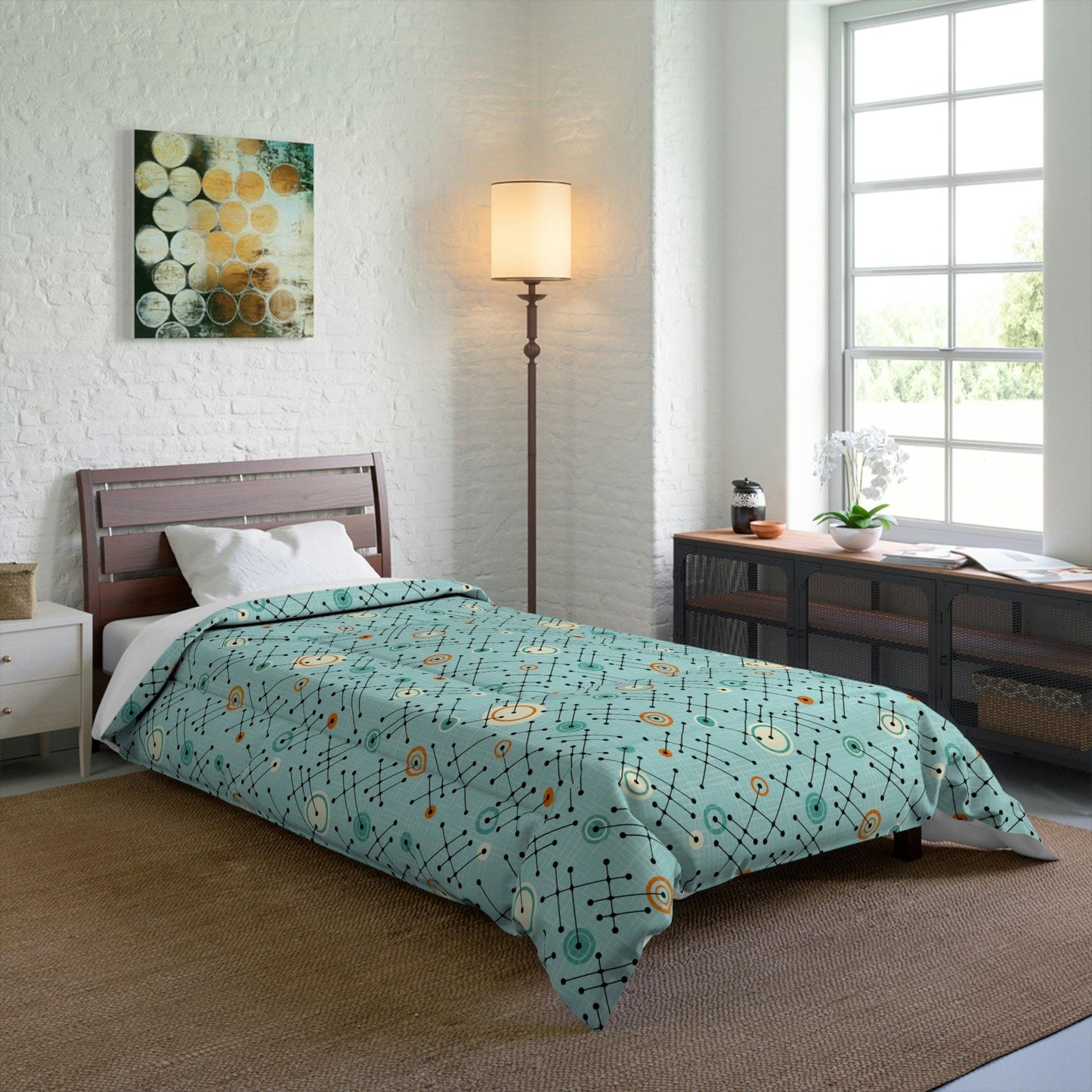 Retro 50s Lines Eames Inspired MCM Blue Comforter | lovevisionkarma.com