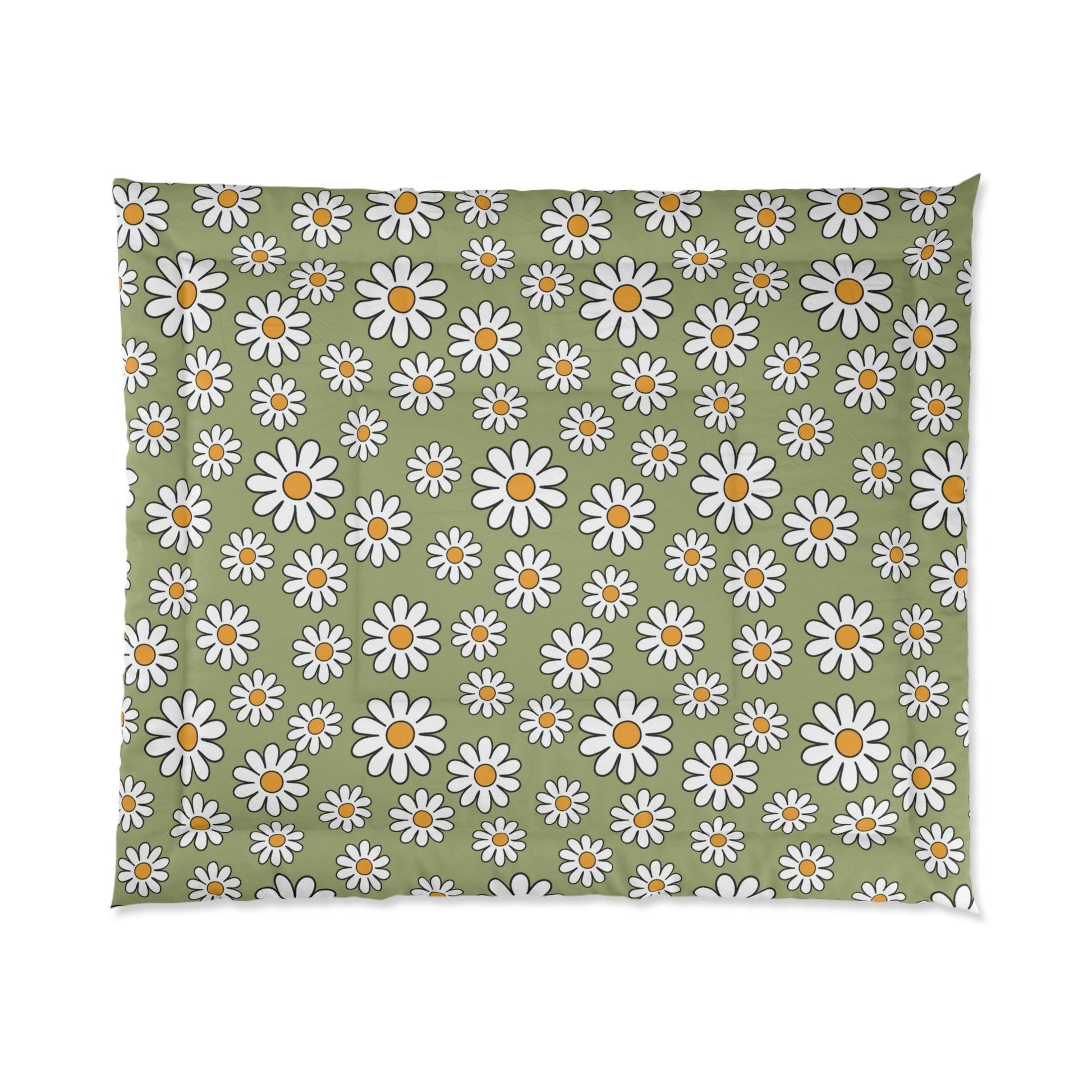 Retro 60s Boho Daisy Sage Green MCM Comforter | lovevisionkarma.com