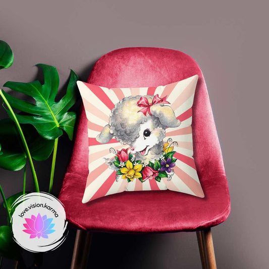 Vintage Kitsch Lamb, Retro Easter Multicolor MCM Pillow | lovevisionkarma.com