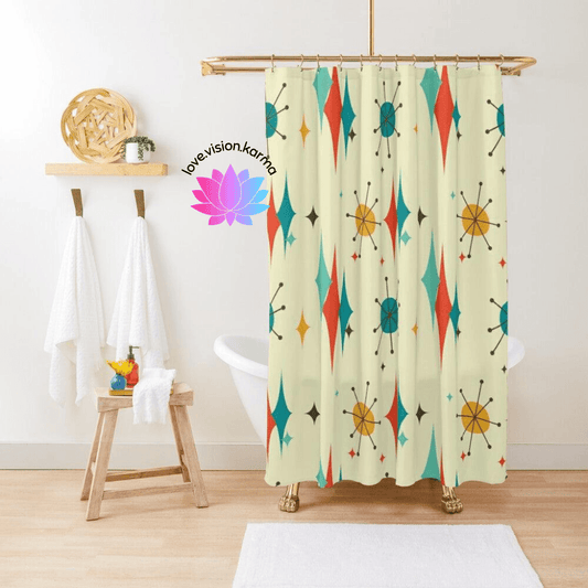 Retro 1950s Atomic Diamond Mid Century Modern Shower Curtain | lovevisionkarma.com