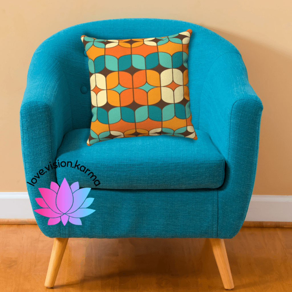 Retro Geometric Teal and Orange Mid Century Modern Faux Suede Pillow | lovevisionkarma.com